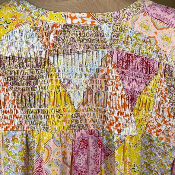 New Rose & Olive Size 1X Tunic Blouse Top Pink Yellow Patchwork V-Neck - Picture 5 of 9